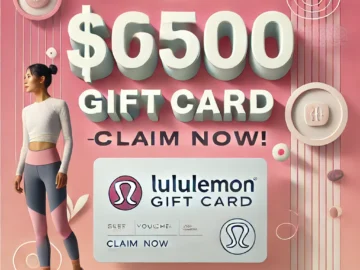 Promotional image for $500 LuluLemon Gift Card giveaway featuring fitness theme and call-to-action button