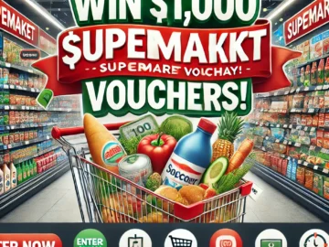 $1000 Supermarket Voucher Giveaway banner image with shopping bag and dollar symbols