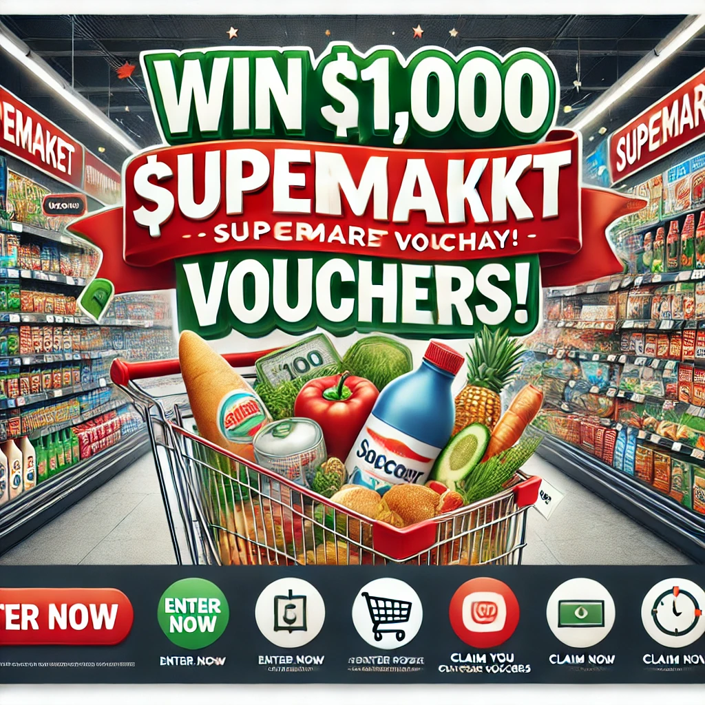 $1000 Supermarket Voucher Giveaway banner image with shopping bag and dollar symbols