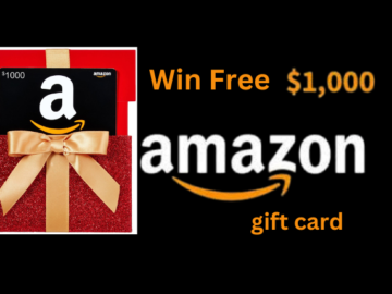 Promotional image for $1000 Amazon Gift Card giveaway with call-to-action button